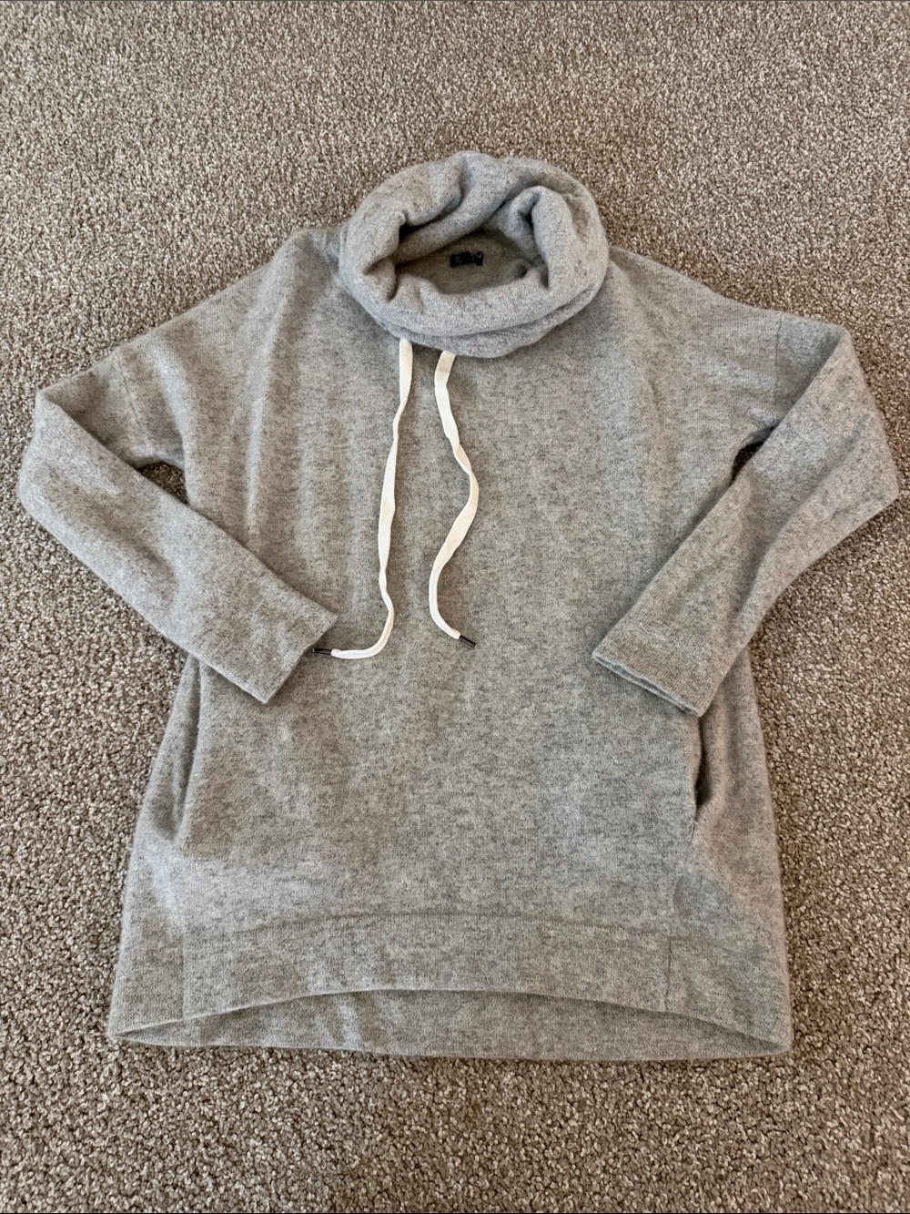 Splendid Light Gray Cowl Neck Drawstring Sweater 100% Cashmere